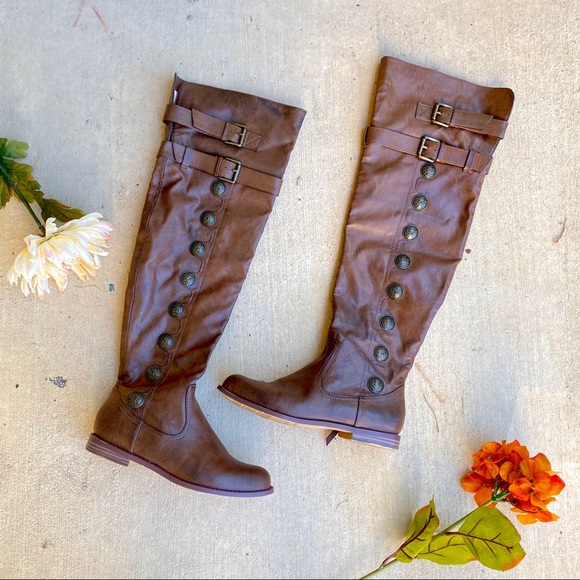 Forever 21 Shoes - Button Embellished Knee High Riding Boots